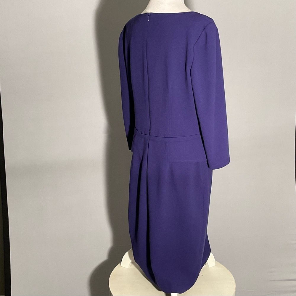 David Meister Purple Sheath Dress Size 10 Belted Square Neck Career Cocktail - Picture 9 of 16